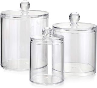 Set of 3 assorted clear storage jars with lids