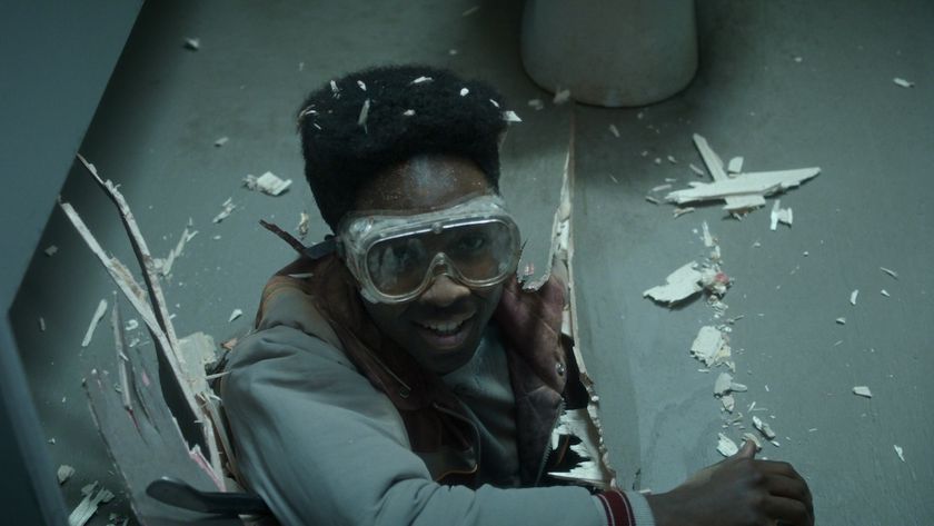 Caleb McLaughlin&#039;s Lucas coming through the floor wearing goggles
