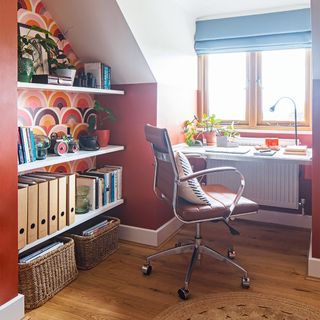orange office with desk and chair