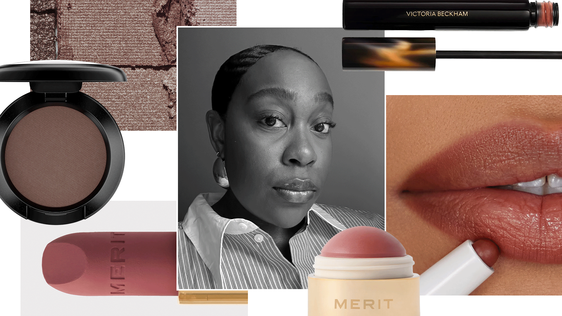 collage of editor headshots and beauty products
