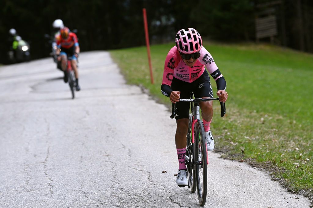 ALPBACH AUSTRIA APRIL 17 Alexander Cepeda of Ecuador and Team EF EducationEasypost attacks in the breakaway ahead of Jack Haig of Australia and Team Bahrain Victorious during the 46th Tour of the Alps 2023 Stage 1 a 1275km stage from Rattenberg to Alpbach 984m on April 17 2023 in Alpbach Austria Photo by Tim de WaeleGetty Images