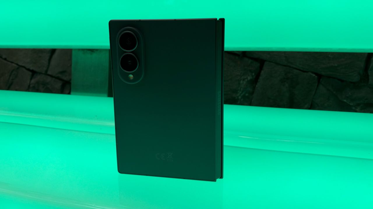 The Samsung Galaxy Z Fold 8 on a bench