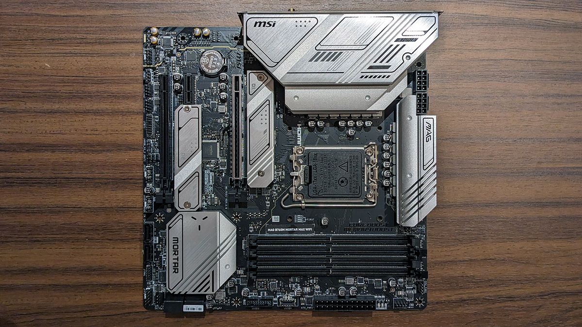 MSI MAG B760M Mortar Max WiFi motherboard top down view