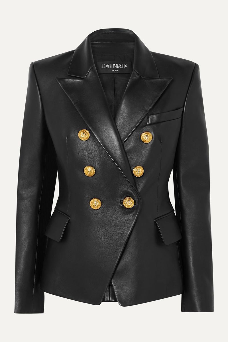 Balmain Double-Breasted Leather Blazer