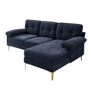 Ingalik Convertible Sectional Sofa Couch, L-Shaped Couch With Reversible Chaise Lounge, Chenille Fabric Modern Sofa for Living Room, Apartment, Office, 3 Seats, Dark Blue