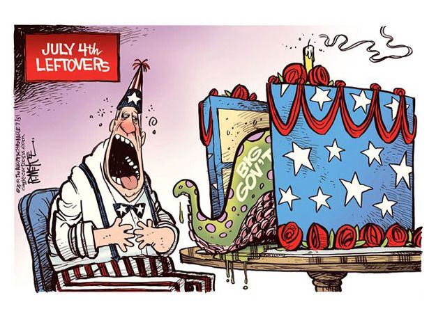 Political cartoon July Fourth big government