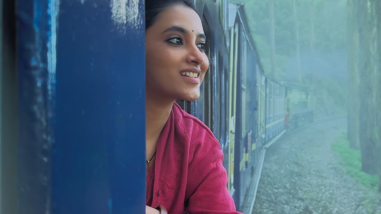Priyanka Mohan looking outside a train in Made in Korea.