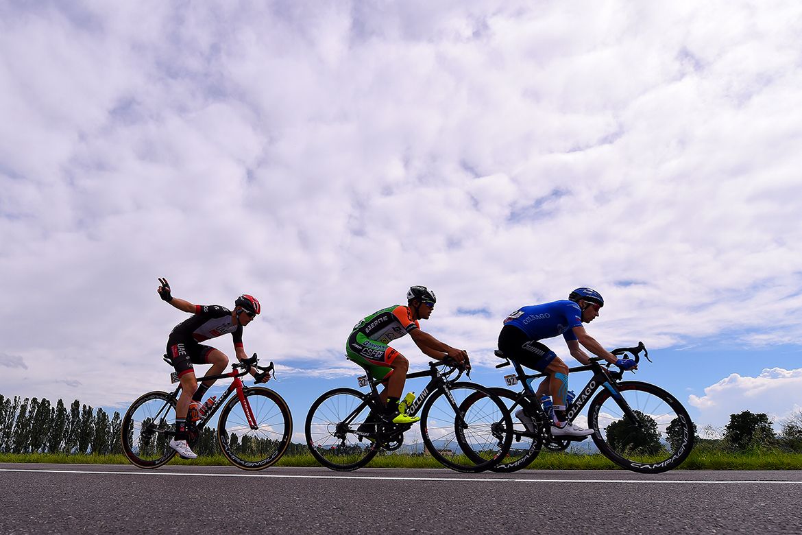 Pavel Brutt, Matej Mohoric and Vincenzo Albanese at the Giro d'Italia