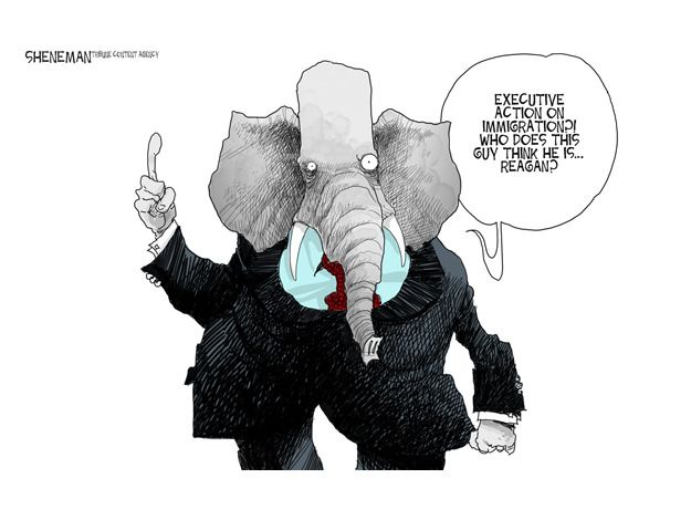 Political cartoon GOP Obama immigration Reagan