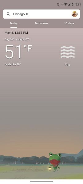 The current view of Google Weather on Android.