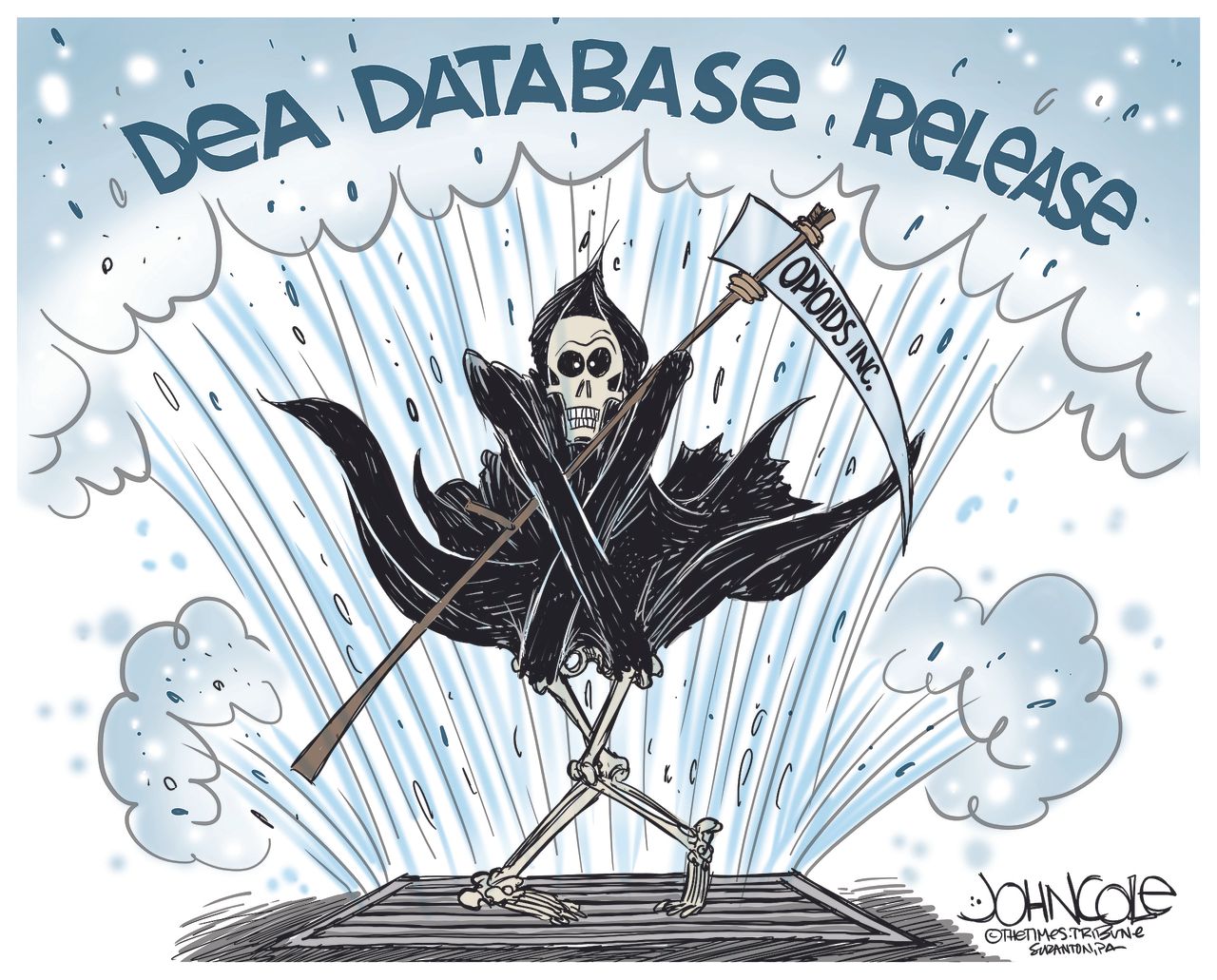 Editorial Cartoon DEA Database Release Opioids Big Pharma