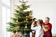Grandpa Spending Time With Grandchildren Decorating Christmas Tree