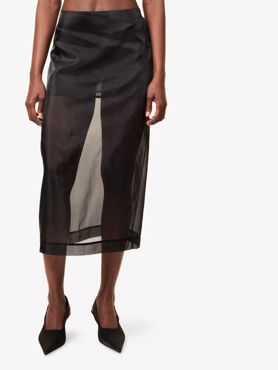 Peri Sheer Silk-Blend Midi Skirt