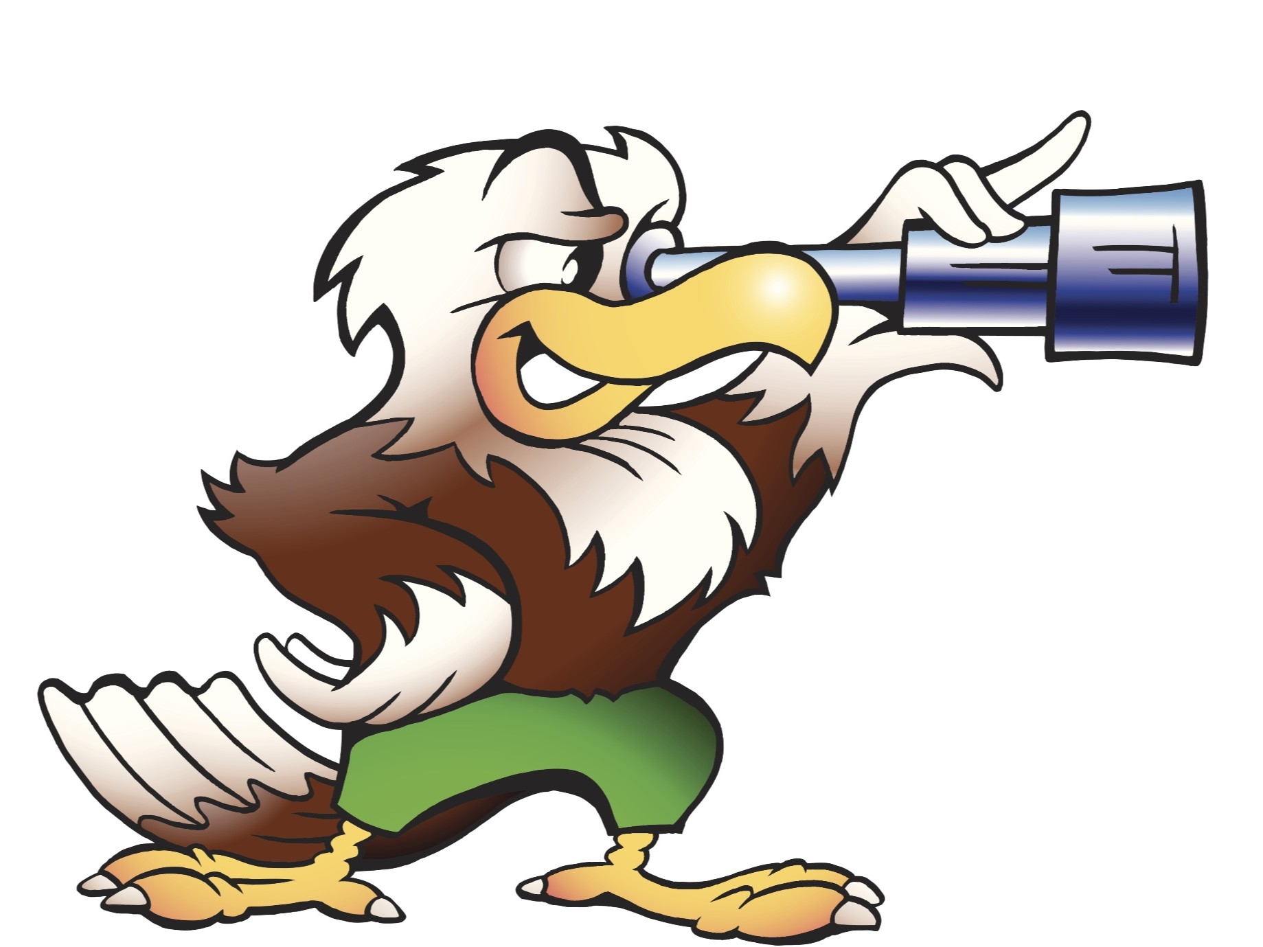 Cartoon of a eagle looking through a telescope