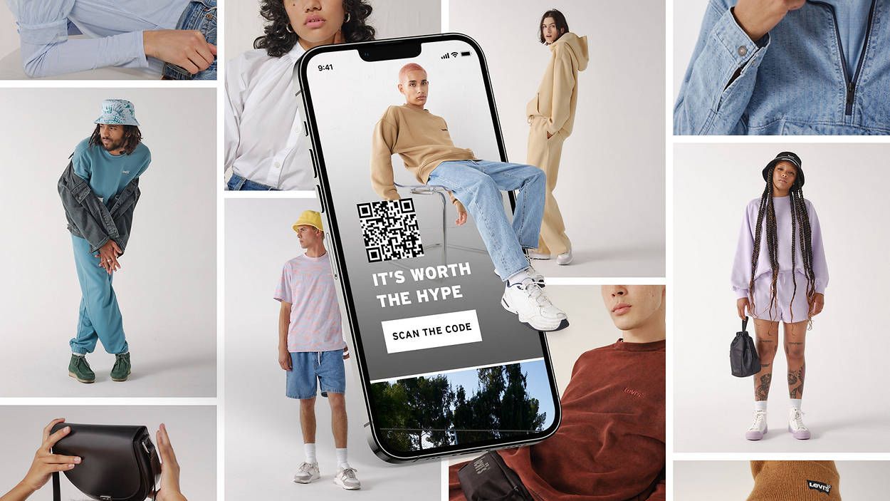 An image of the Levi mobile shopping app, featuring its latest styles on models.