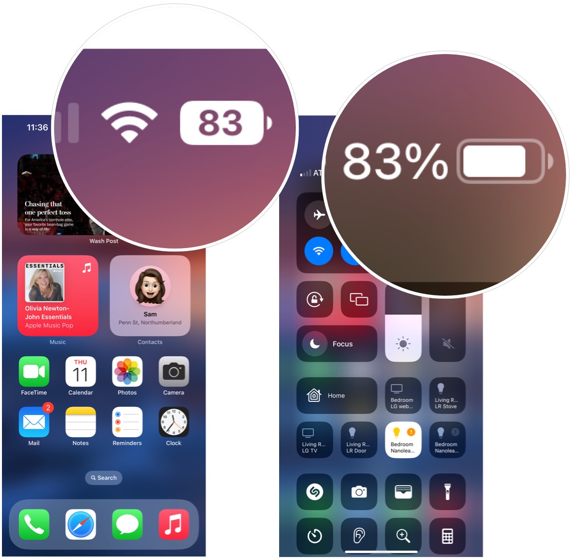 iOS 16 akumuliatoriaus indikatoriaus palyginimas