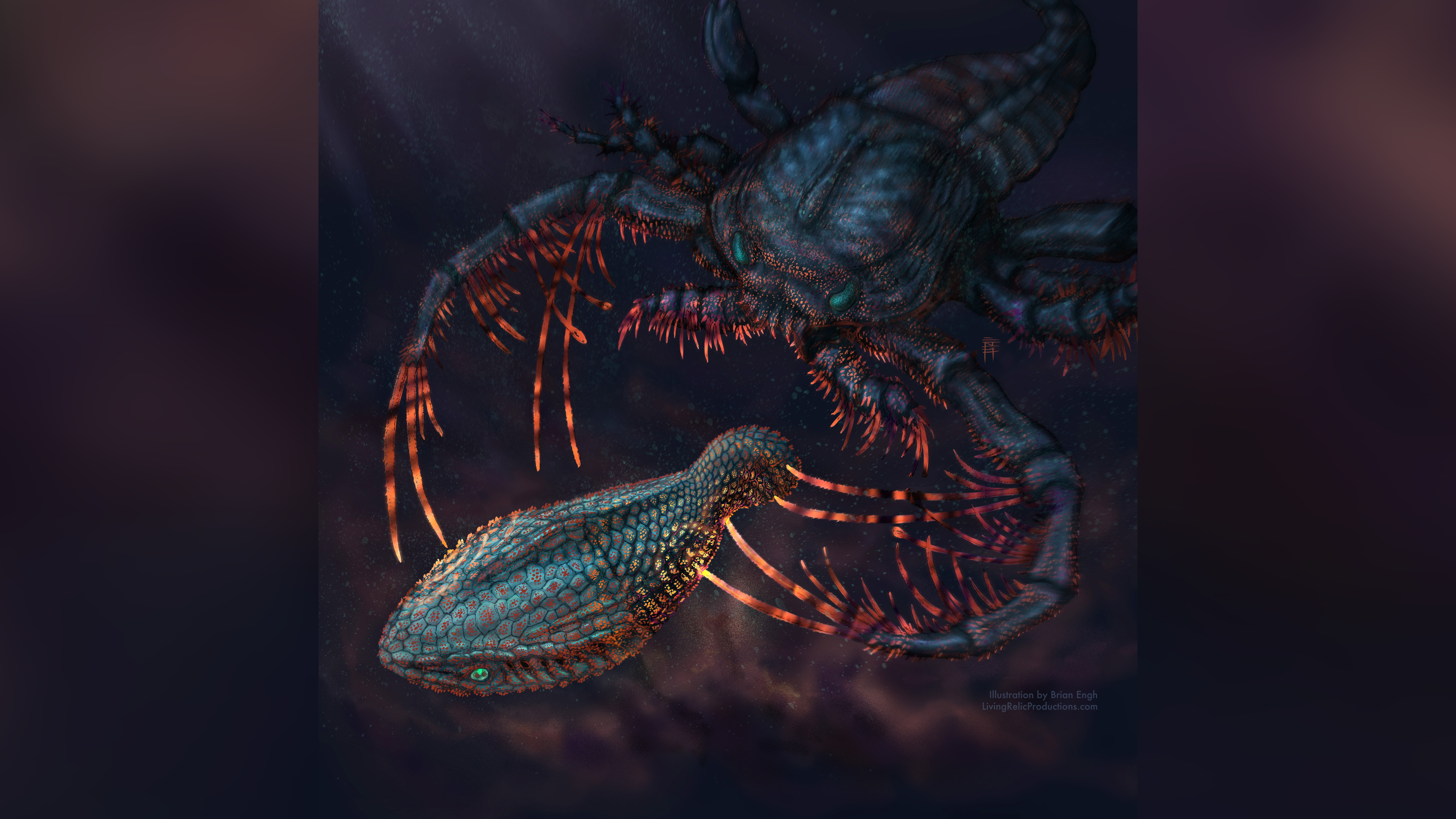 Two extinct sea animals fighting