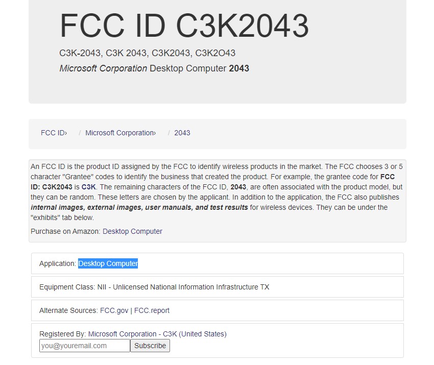FCC Filing for Microsoft Desktop