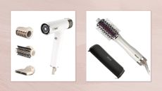 A selection of the best Shark Hair Dryers including the SpeedStye Ionic Dryer and Smooth Style Dryer Brush/ in a pink template