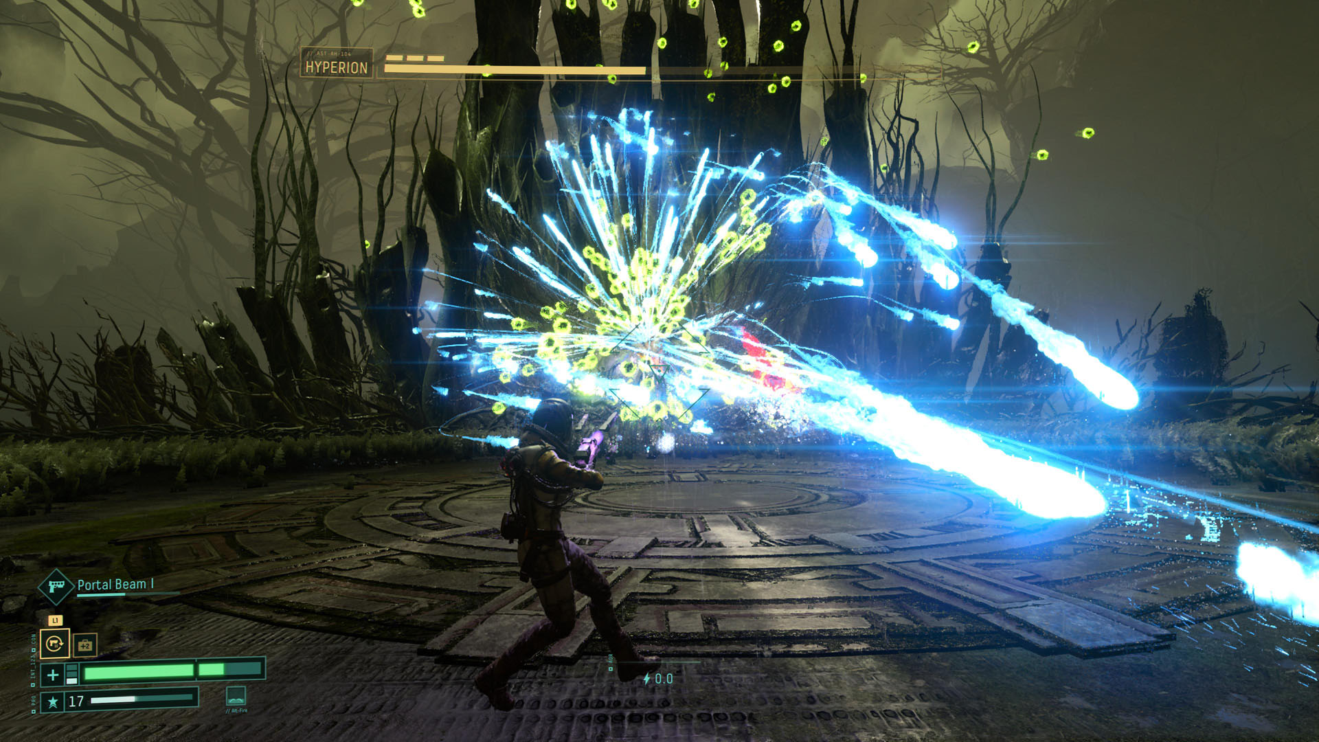 The Hyperion boss fight blasts Selene with a huge number projectiles from a musical organ in Returnal