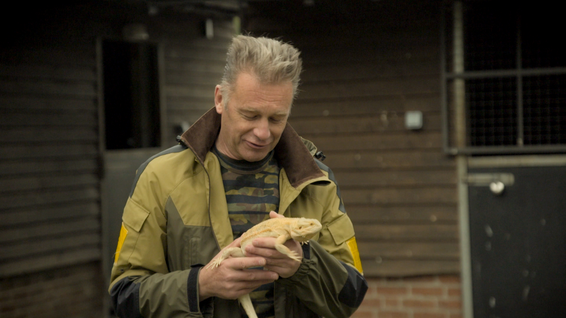Chris at a rescue centre for exotic pets.