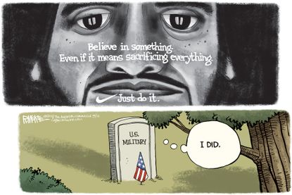 Editorial cartoon U.S. Nike Colin Kaepernick sacrifice everything military
