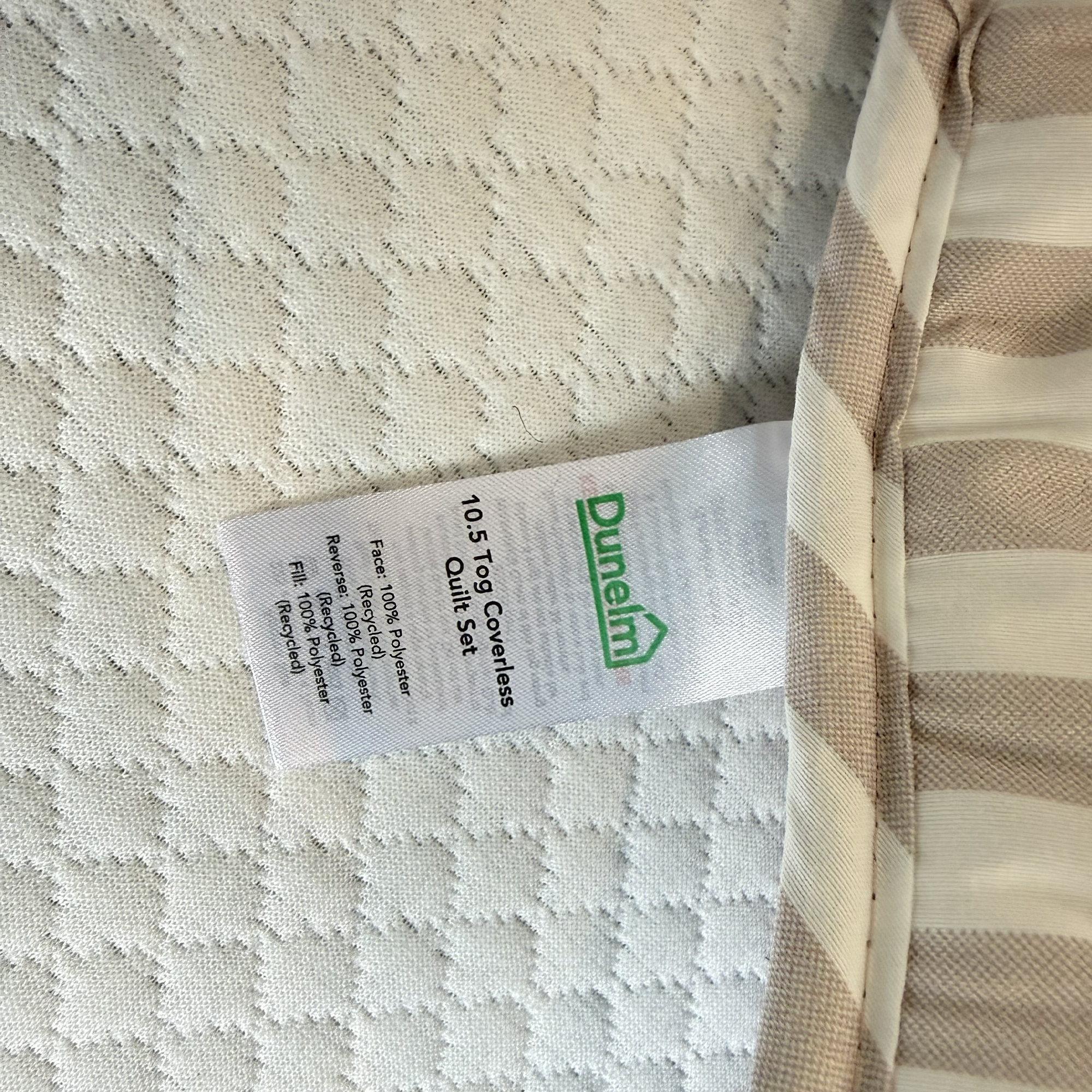Dunelm striped coverless duvet being tested at home