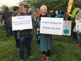 Ginny and Bob Goldberg traveled from Philadelphia to attend the March for Science in Washington, D.C. Both are former developmental biologists and Ginny said she directly benefits from science. She has chronic leukemia and is taking orphan drug that was f