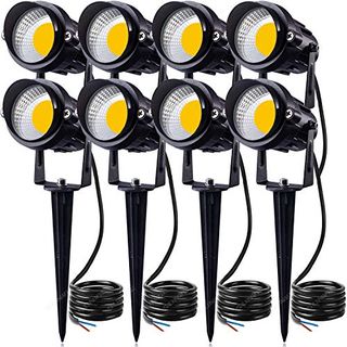 Sunvie 12w Led Landscape Lights Low Voltage (ac/dc 12v) Waterproof Garden Pathway Lights Super Warm White (900lm) Walls Trees Flags Outdoor Spotlights With Spike Stand (8 Pack)