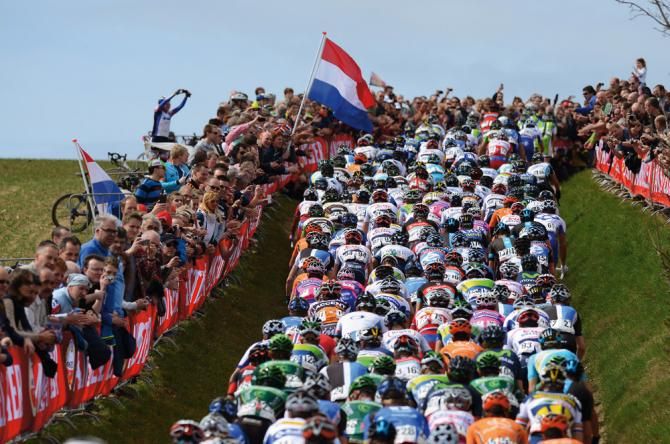 The peloton climb during Amstel Gold Race
