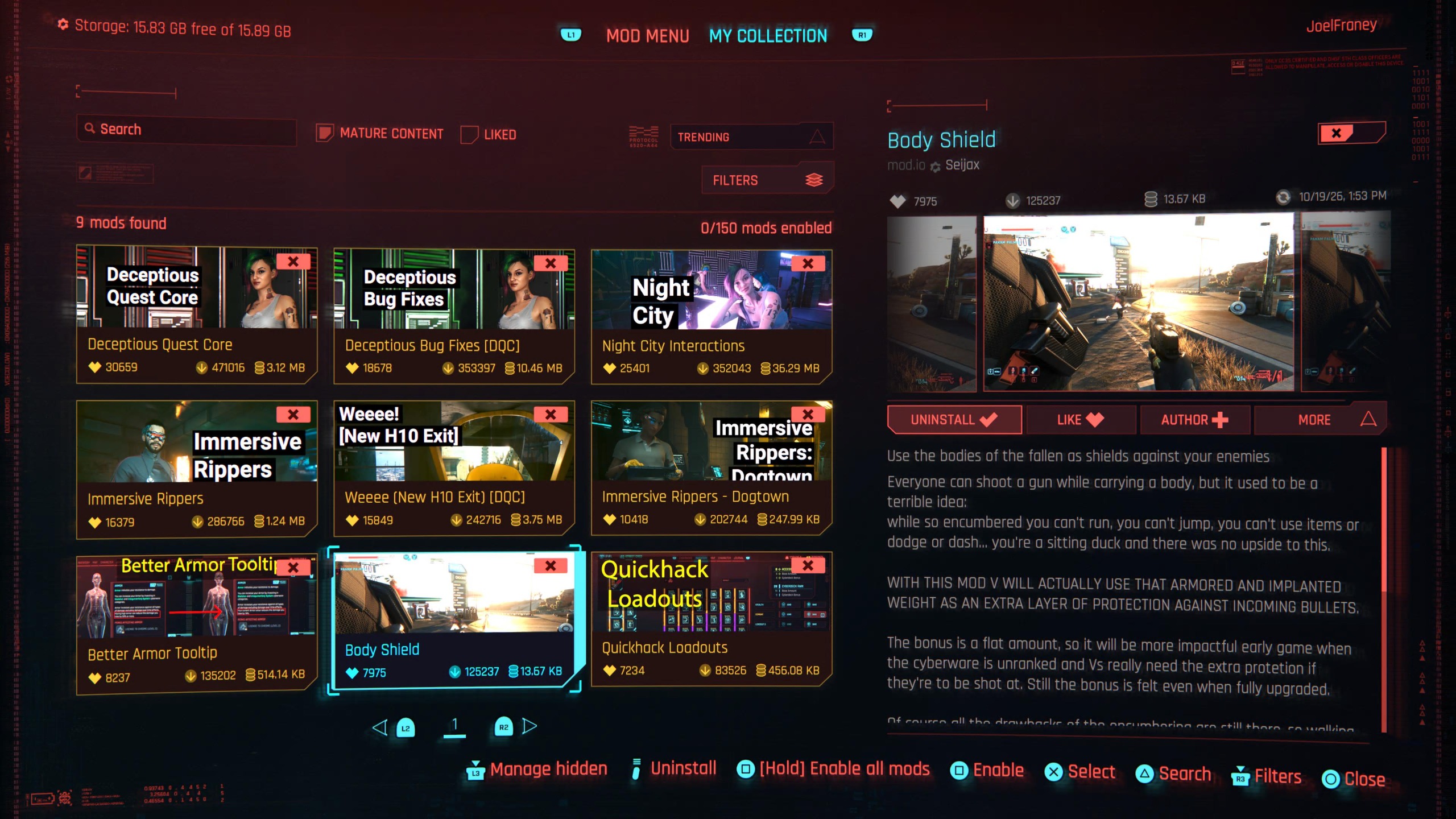 The body shield mod in Cyberpunk 2077