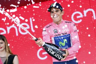 Andrey Amador (Movistar) in the maglia rosa at the Giro d'Italia