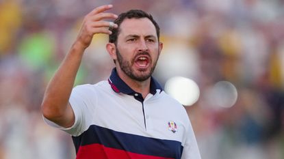 Patrick Cantlay after winning his Saturday afternoon fourball match in the Ryder Cup at Marco Simone 