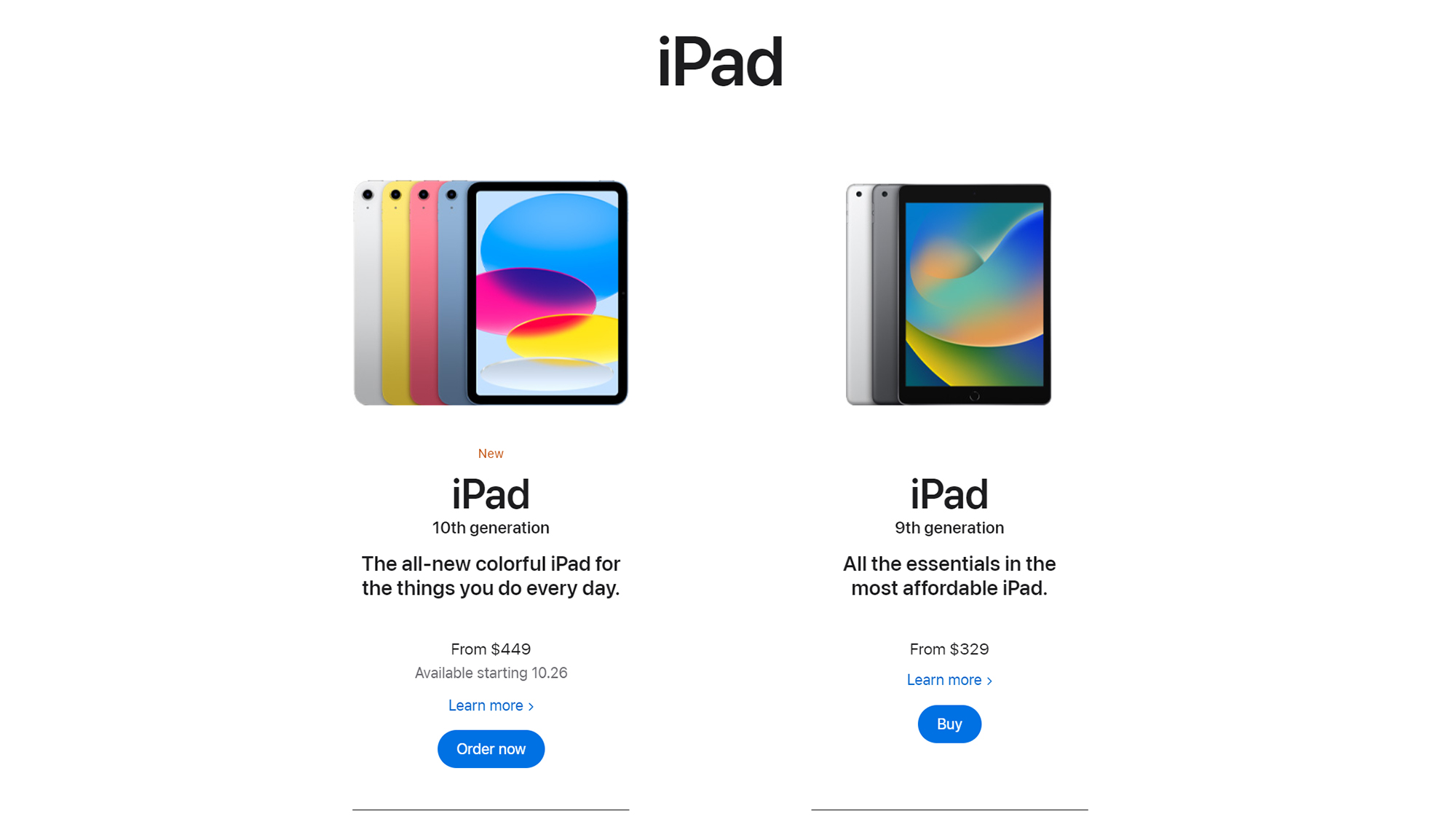 Apple iPad 2022 and Apple iPad 2021 Prices Apple Store
