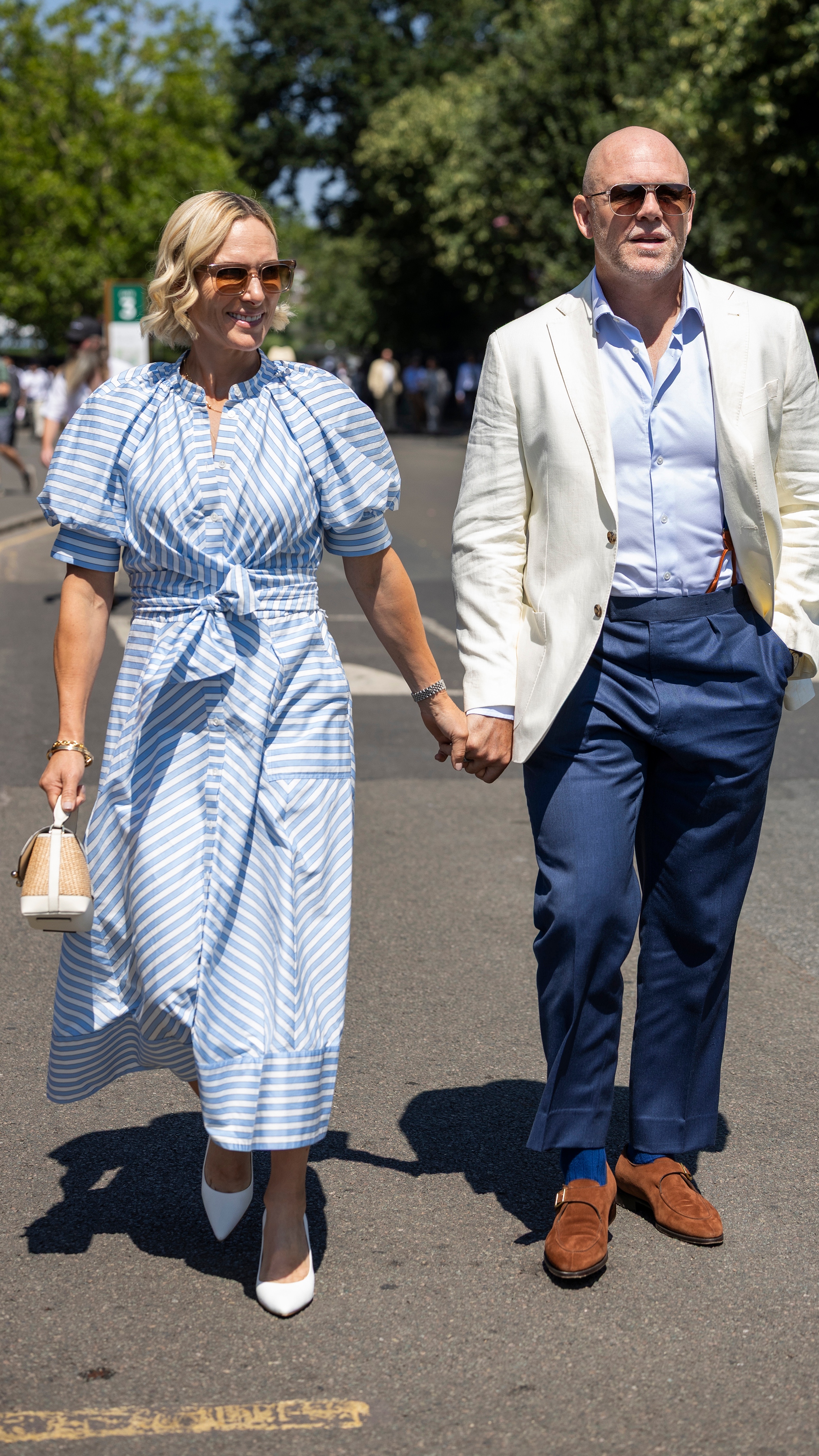 Zara Tindall and Mike Tindall during day ten of the 2026 Wimbledon Tennis Championships at All England Lawn Tennis and Croquet Club on July 08, 2026