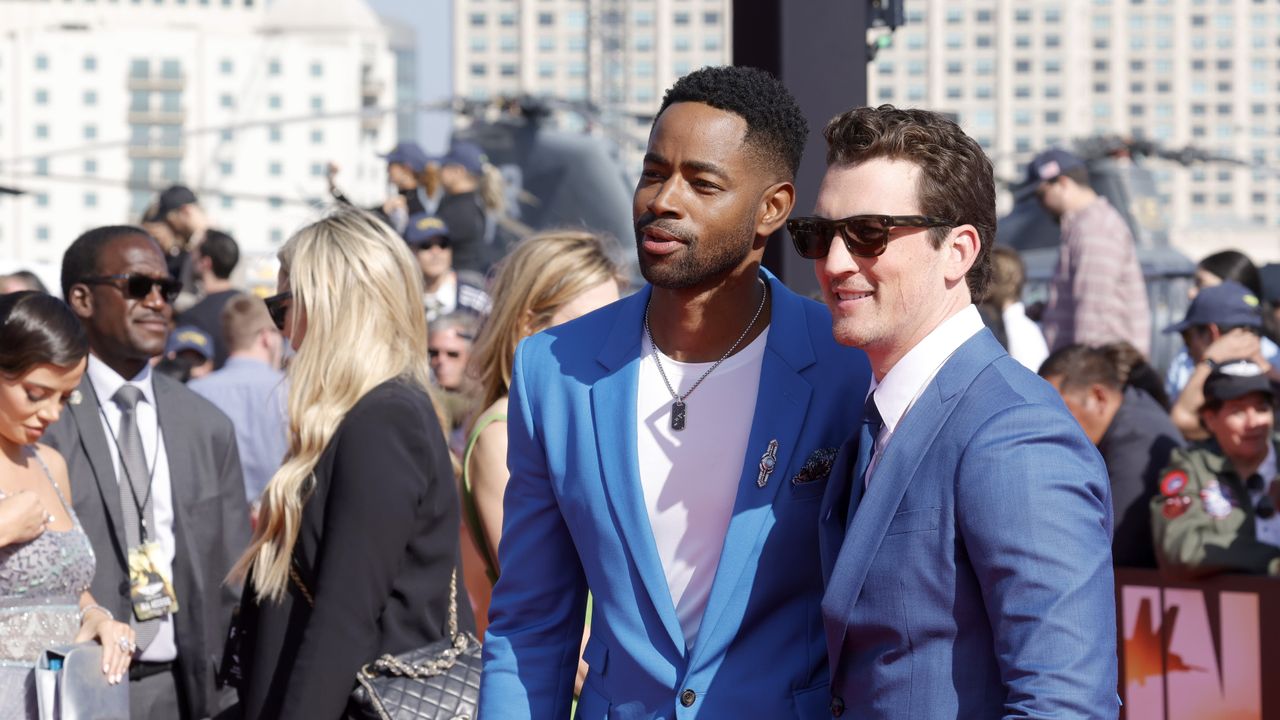 Jay Ellis and Miles Teller at the Top Gun: Maverick global premiere