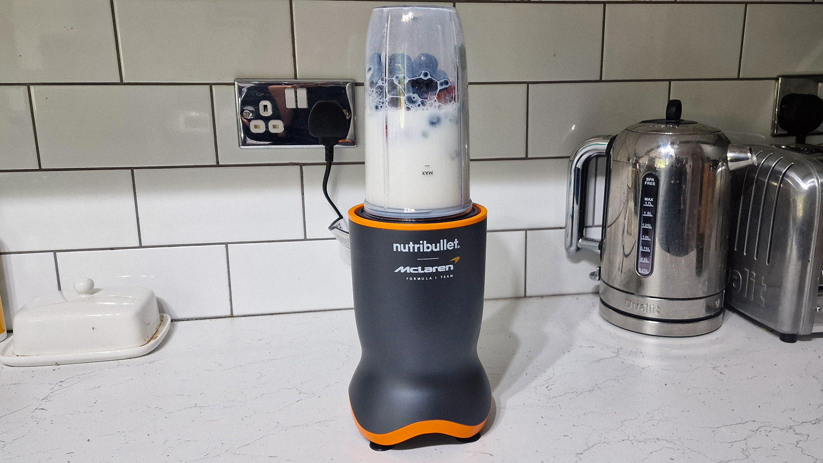 Nutribullet Ultra 1200 before making a blueberry smoothie