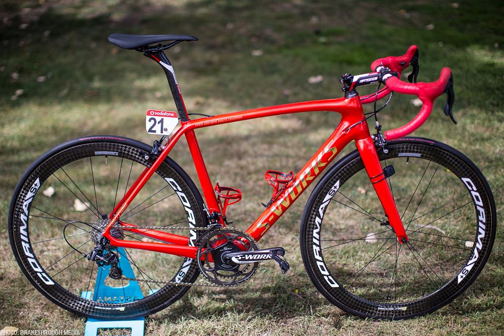 A shiny red paint job for Fabio Aru from Specialized to celebrate 2015 Vuelta victory