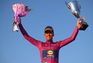 2025 Giro d'Italia stage 21: Mads Pedersen celebrates winning the points classification overall
