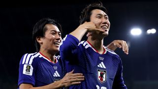 Daichi Kamada #15 of Japan celebrates scoring his team's first goal during the FIFA World Cup 2026 Group F match between Tunisia and Japan at Monterrey Stadium on June 20, 2026 in Guadalupe, Mexico