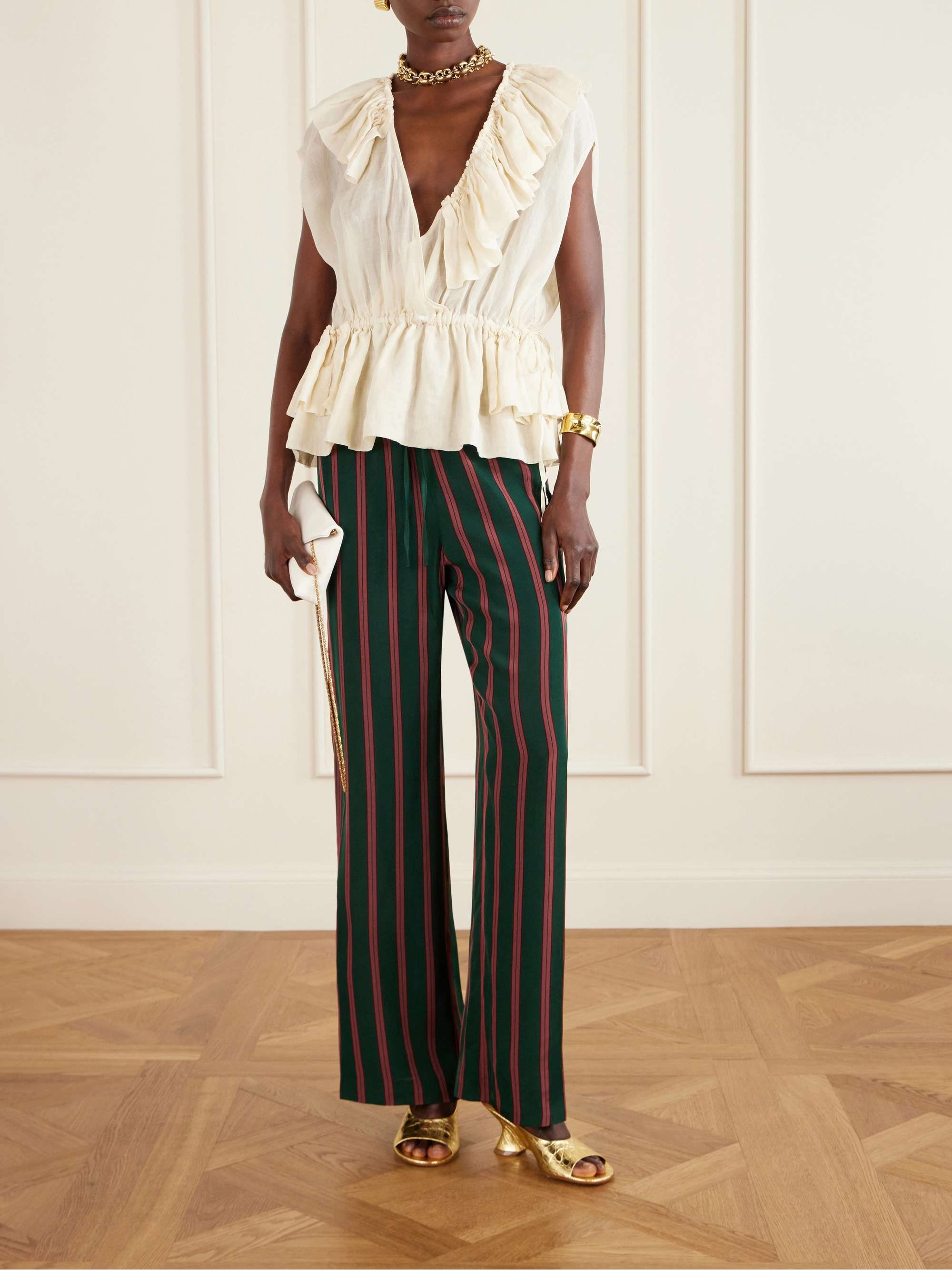 Ruffled Gathered Ramie Top