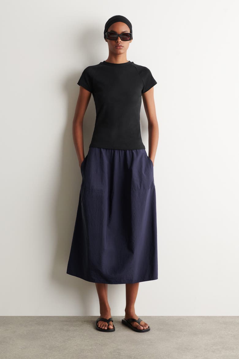 Sculpted Nylon Midi Skirt