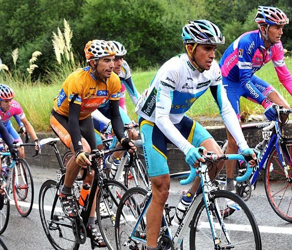 Alberto Contador (Astana) rides in the combination jersey.