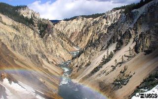 The walls of the Grand Canyon of Yellowstone are made up predominantly of lava and rocks from a supereruption some 500,000 years ago.