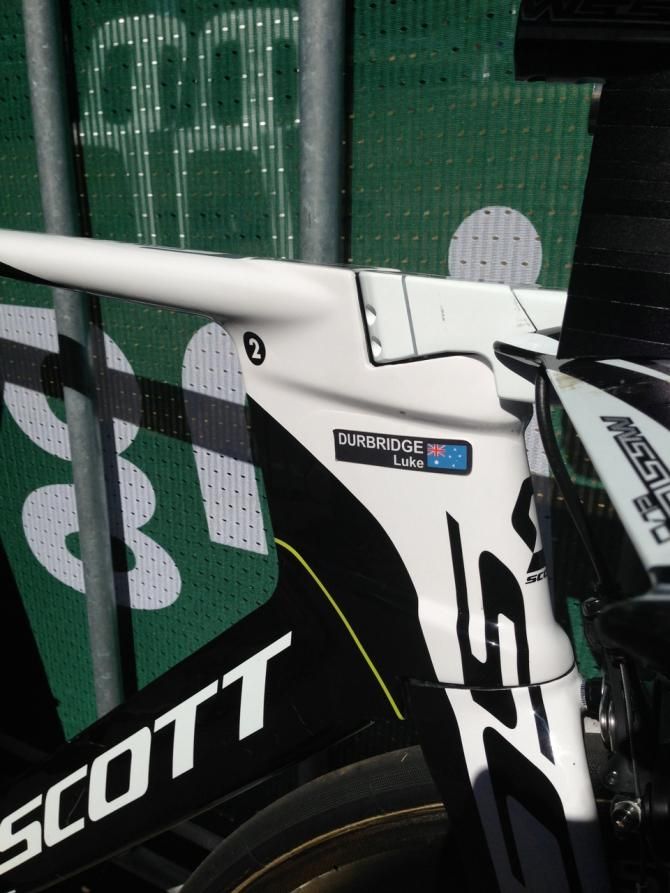 The integrated headset and stem on Luke Dubridge's Scott Plasma time trial bike