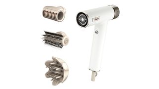 A white Shark SpeedStyle 3-in-1 Hair Dryer for Curly and Coily hair.