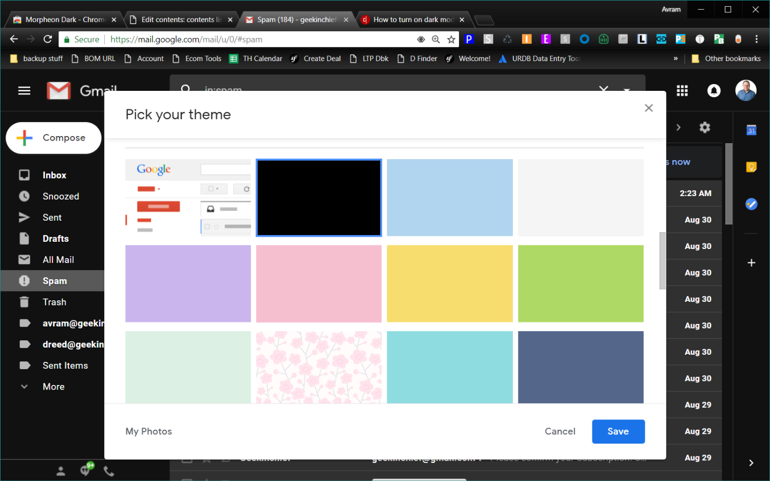 Gmail Dark Theme