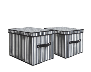 2 Trendy striped design canvas storage boxes with lids