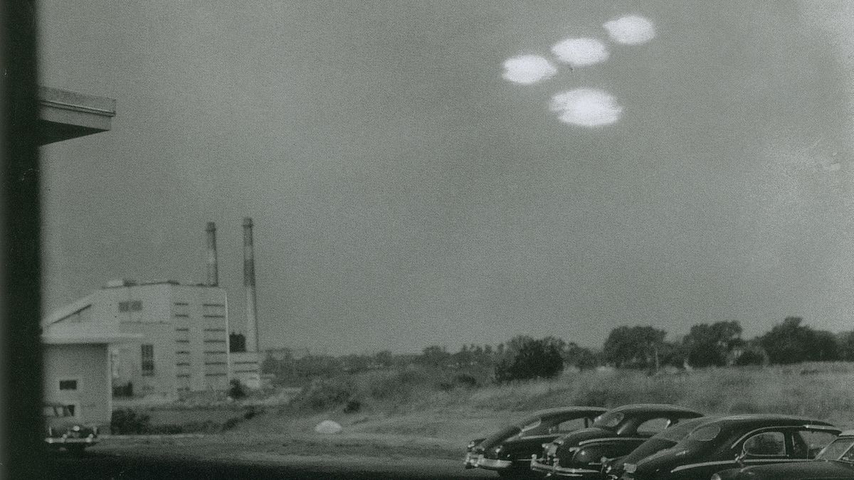 On July 16, 1952, Coast Guard seaman Shell Alpert took this photo of four roughly elliptical blobs of light in formation through the window of his photographic laboratory near Salem, Massachusetts. The U.S. Air Force&#039;s UFO task force, Project Blue Book, investigated the image and deemed it &quot;unexplained.&quot;