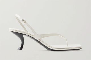 fine strap leather heeled sandal in white, white sandals